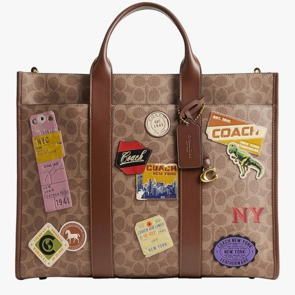 Coach Brown Tote with Colorful Patches